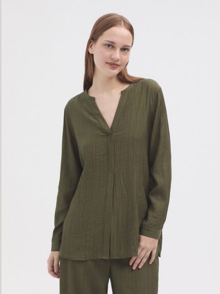 Camisa Nice Things arrugada viscosa kaki