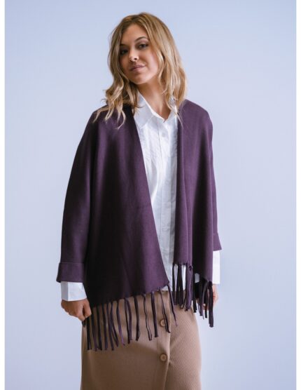 Chaqueta punto WNT Collection flecos berenjena