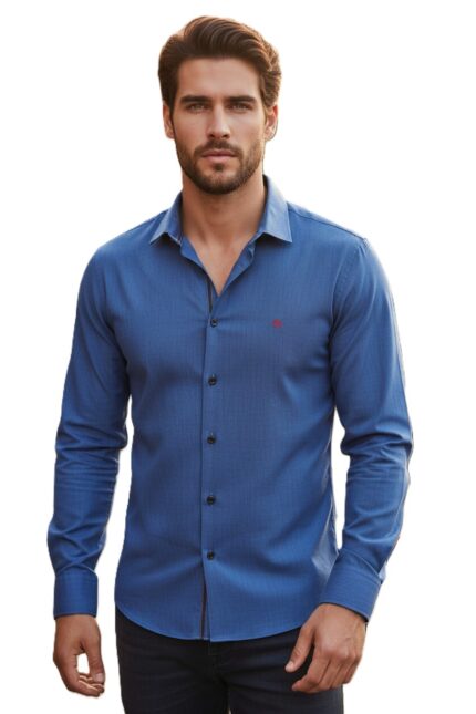 Camisa hombre Gendive lisa tejido denim manga larga