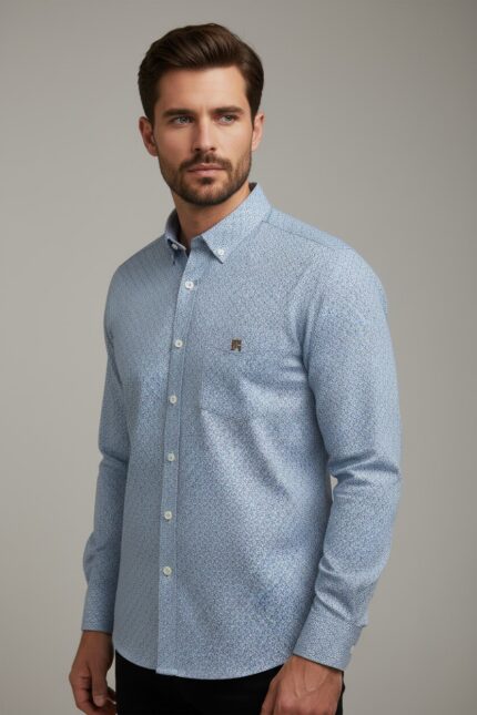 camisa hombre Gendive estampada azul