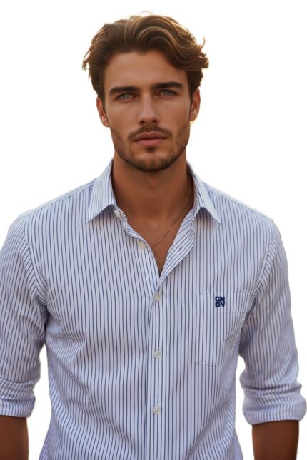 Camisa hombre Gendive de rayas blanco y azul