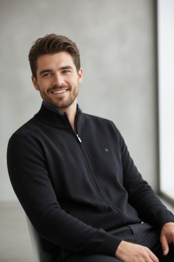 Chaqueta punto hombre Pertegaz marino con cuello contrastado