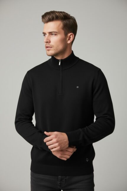 Jersey hombre Pertegaz semicisne cuello cremallera negro