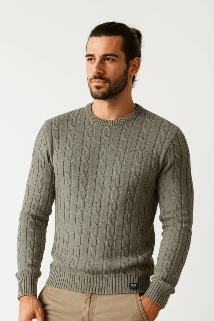 Jersey hombre Pertegaz trenzas algodón gris