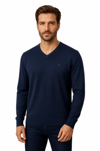 Jersey hombre Pertegaz algodón cuello pico índigo