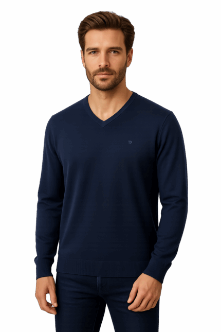 Jersey hombre Pertegaz algodón cuello pico índigo