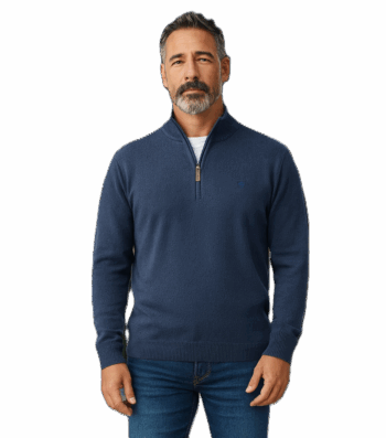 Jersey Pertegaz hombre azul índigo 100% algodón con media cremallera