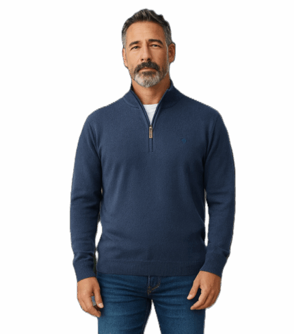 Jersey Pertegaz hombre azul índigo 100% algodón con media cremallera