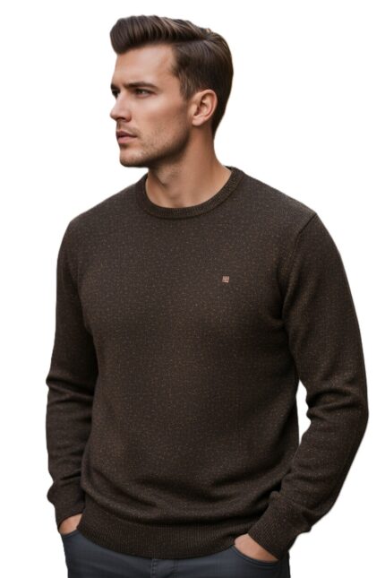 Jersey hombre Pertegaz jaspeado marrón cuello redondo