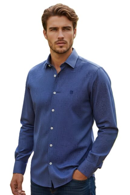 Camisa hombre Gendive microdibujo color marino