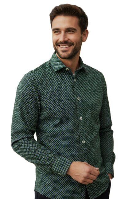 Camisa hombre Gendive estampado verde manga larga