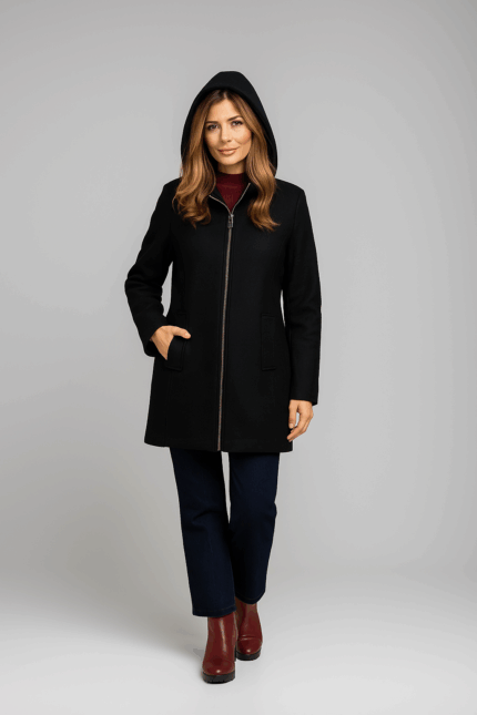 Abrigo mujer negro Rever Mile con capucha