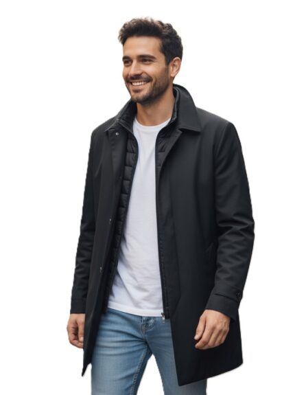 Gabardina Pertegaz color marino con cortavientos desmontable