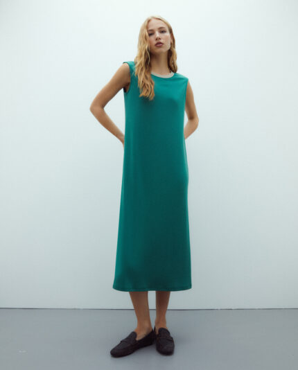 vestido midi de punto de mujer Andam verde sin mangas