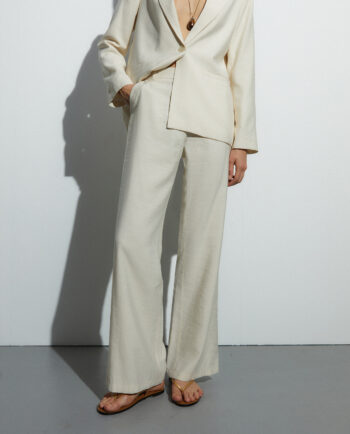 pantalón de campana de mujer Andam beige tiro alto