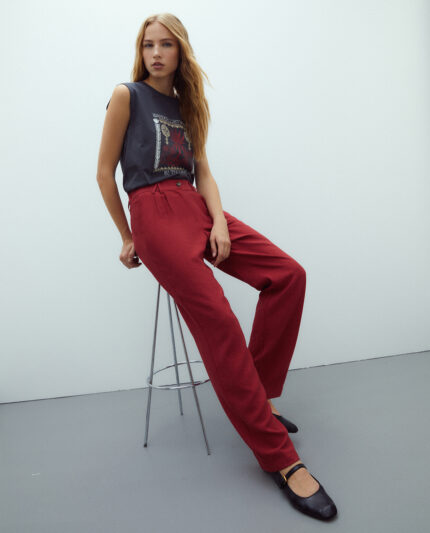 pantalón recto de mujer Andam rojo con pinzas