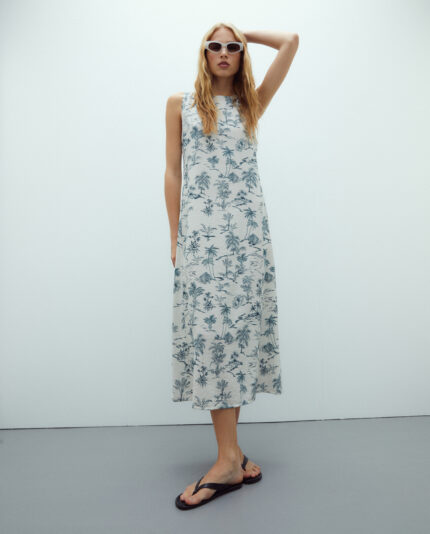 vestido midi estampado de mujer Andam sin mangas primavera