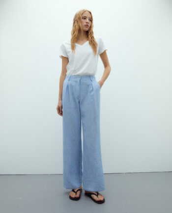 pantalón recto de mujer Andam tiro alto azul