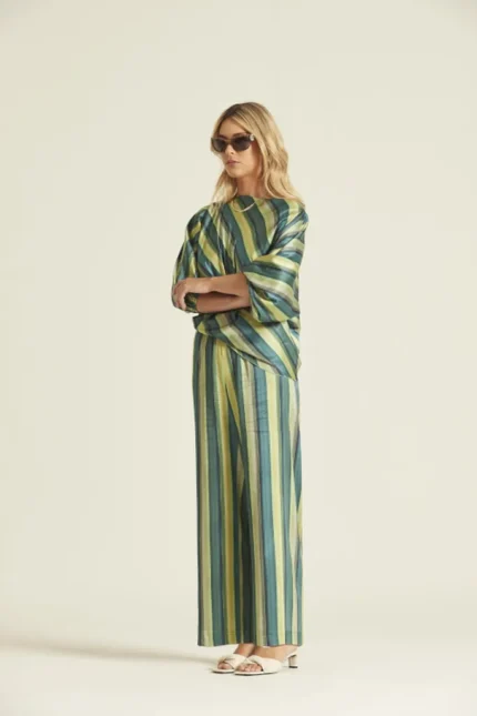 Pantalón amplio mujer rayas verde Oky