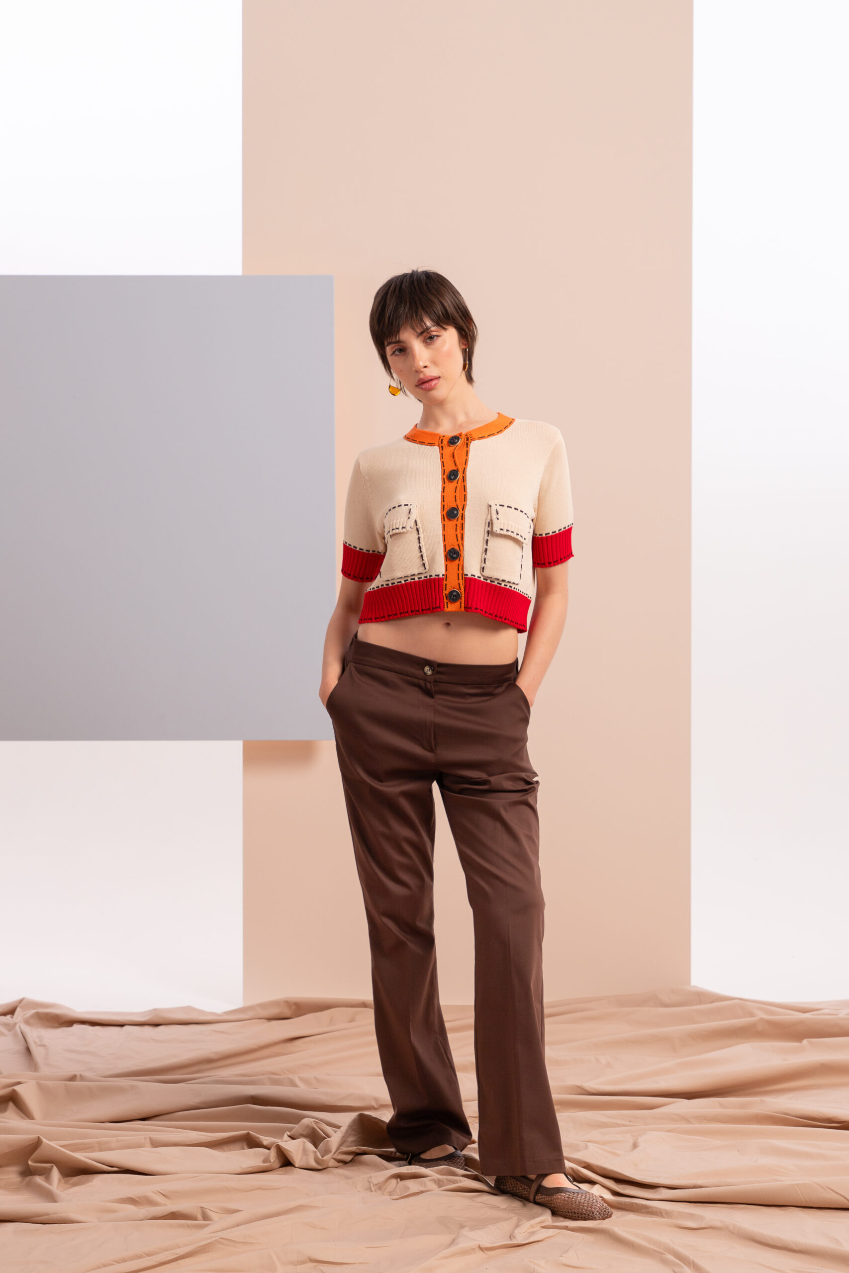 124184 Chaqueta punto corta mujer pespuntes Z.O.E.