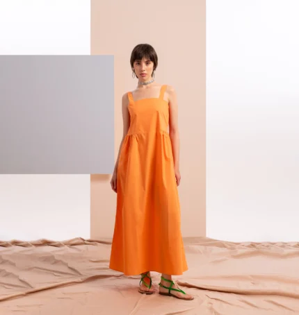 Vestido largo mujer naranja hebillas Z.O.E.