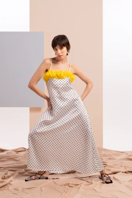 Vestido largo lunares mujer volante amarillo Z.O.E.