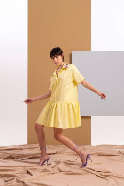 Vestido corto mujer amarillo cuello fantasía Z.O.E.