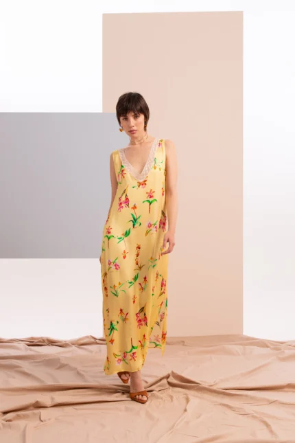 Vestido largo estampado floral mujer amarillo Z.O.E.