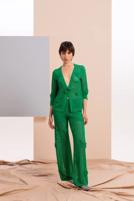 Chaqueta punto mujer verde flores Z.O.E.
