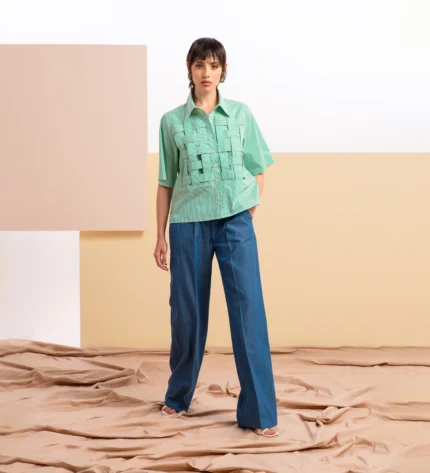Camisa mujer rayas verdes detalle trenzado Z.O.E.