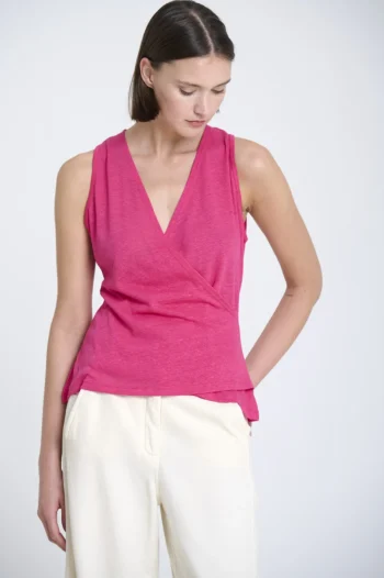 Top cruzado mujer punto circular Sita Murt fucsia