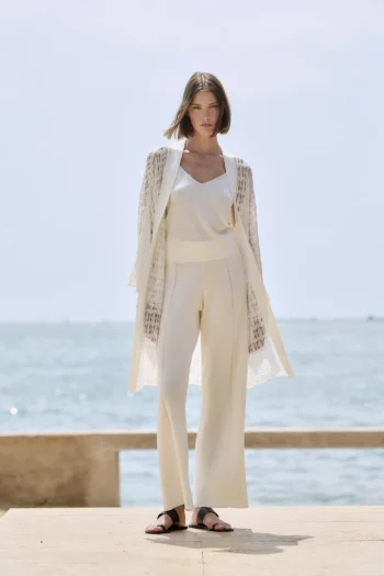 Pantalón recto mujer punto compacto Sita Murt crudo