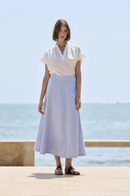Falda midi de lino mujer Sita Murt celeste