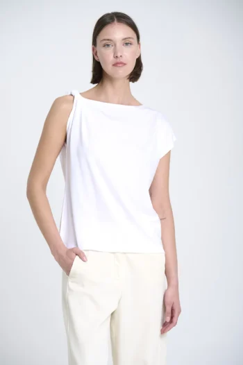 Camiseta mujer asimétrica nudo hombro Sita Murt blanca