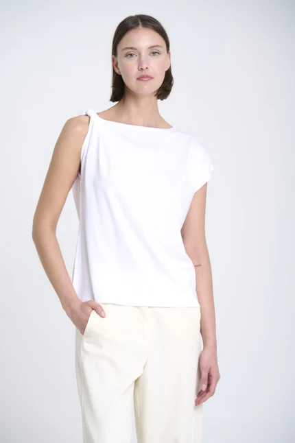 Camiseta mujer asimétrica nudo hombro Sita Murt blanca