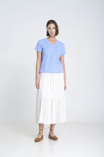 Camiseta mujer escote V algodón lino Sita Murt celeste