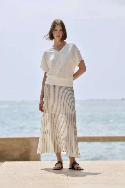 Jersey mujer escote V punto fino Sita Murt color beige