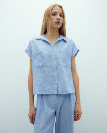 camisa de mujer Andam azul manga corta