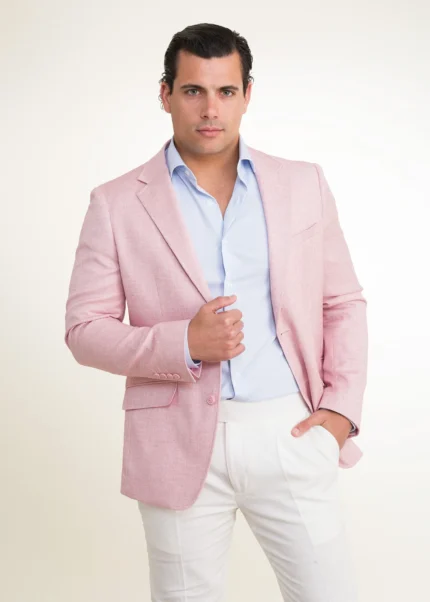 Americana Slim Fit Hombre Rosa Yeste Lino Clemente Lucas LCS Benissa