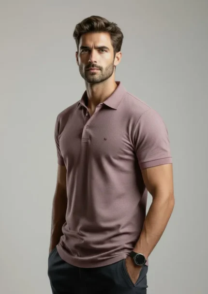 Polo hombre terracota combinado Pertegaz con logo bordado