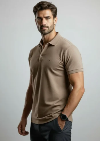 Polo hombre marrón tierra Pertegaz en tejido tipo hilo