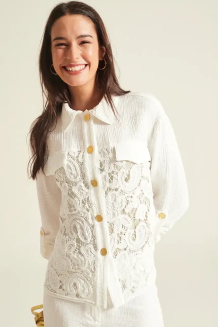 Camisa guipur mujer blanca Oky