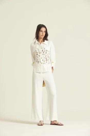 Pantalón evasé mujer blanco Oky
