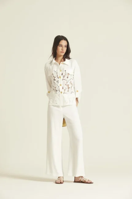 Pantalón evasé mujer blanco Oky