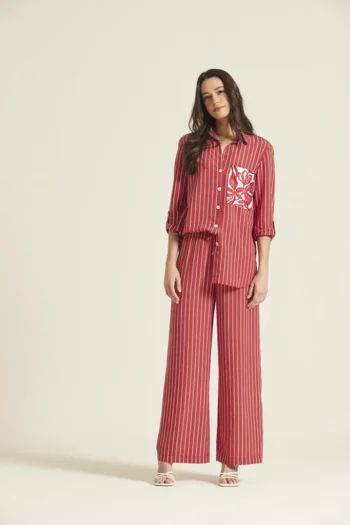 Camisa rayas mujer roja Oky