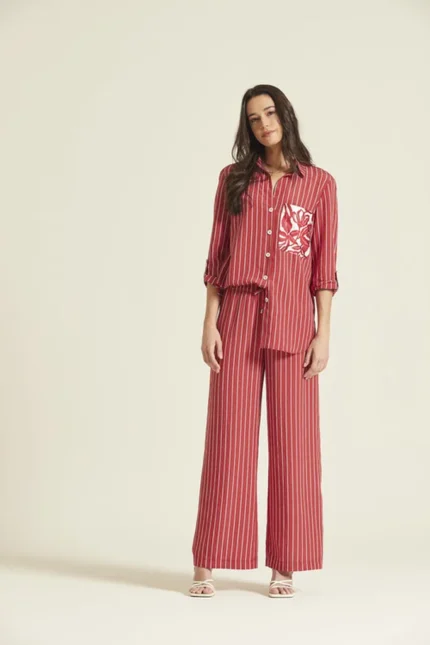 Camisa rayas mujer roja Oky