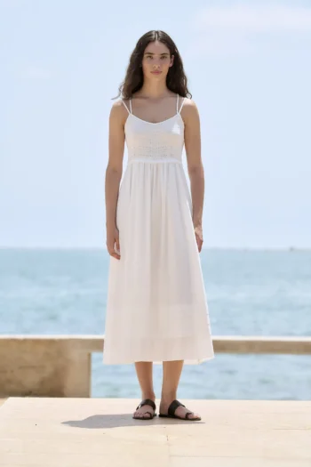 Vestido romántico combinado mujer Sita Murt blanco rotopunto y voile Sita Murt