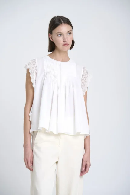 Blusa romántica combinada mujer Sita Murt blanca