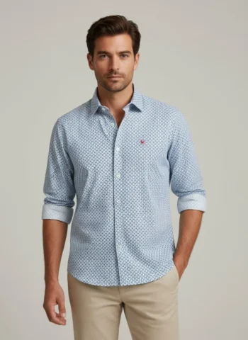 Camisa estampada hombre manga larga Corsare algodón azul