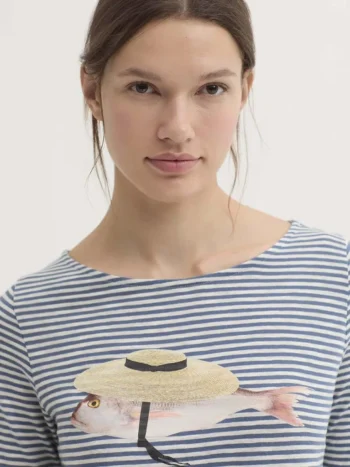 Camiseta de rayas Provenzal Fish mujer Nice Things azul y blanca
